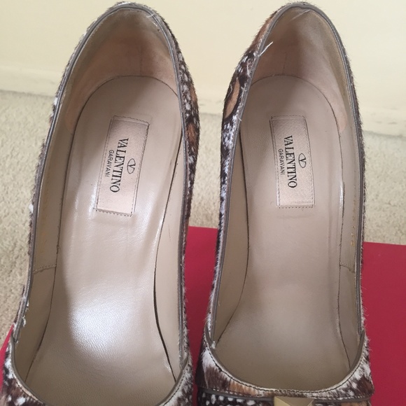 Valentino Round Toe Platform Printed Brown Pump Shoe With Stud Rockstud 38 - Picture 10 of 12